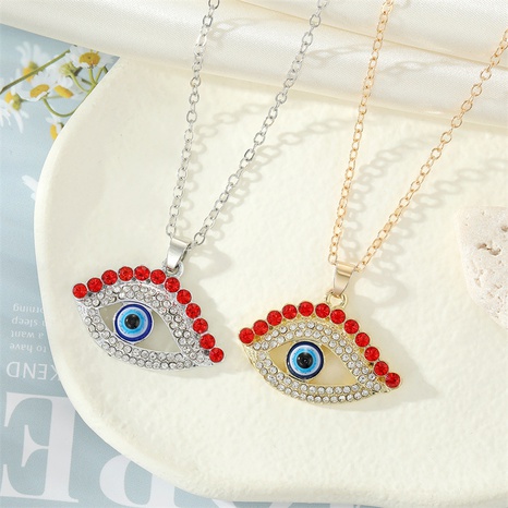 retro full rhinestone hollow eye red eyelashes contrast color pendant necklace NHGO620639's discount tags