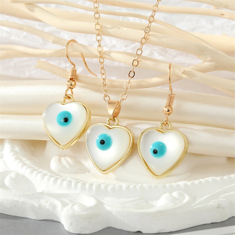Simple Personality Round Heart Opal Blue Eyes Earrings Necklace Set NHGO620640's discount tags