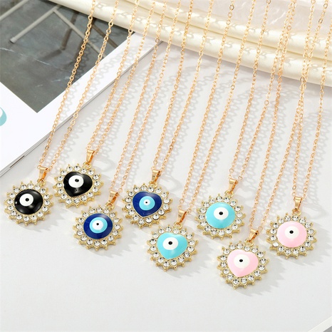 retro rhinestone drip oil round heart-shaped eye necklace wholesale's discount tags