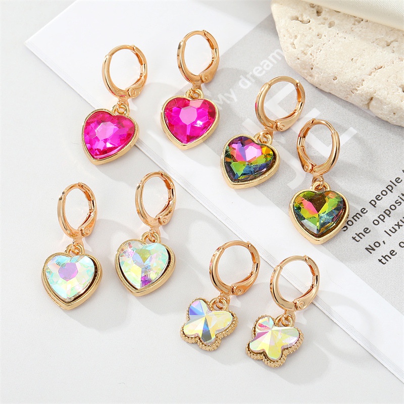 trend color zircon butterfly love pendant cute peach heart earrings