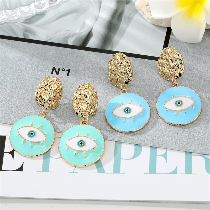 retro exaggerated colorful dripping oil eye big pendant earrings