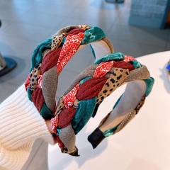 retro ethnic style leopard print color matching twist braid headband wholesale
