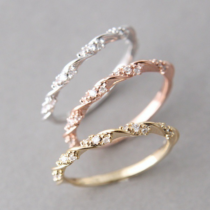 European and American fashion simple diamond twist ring female wholesale