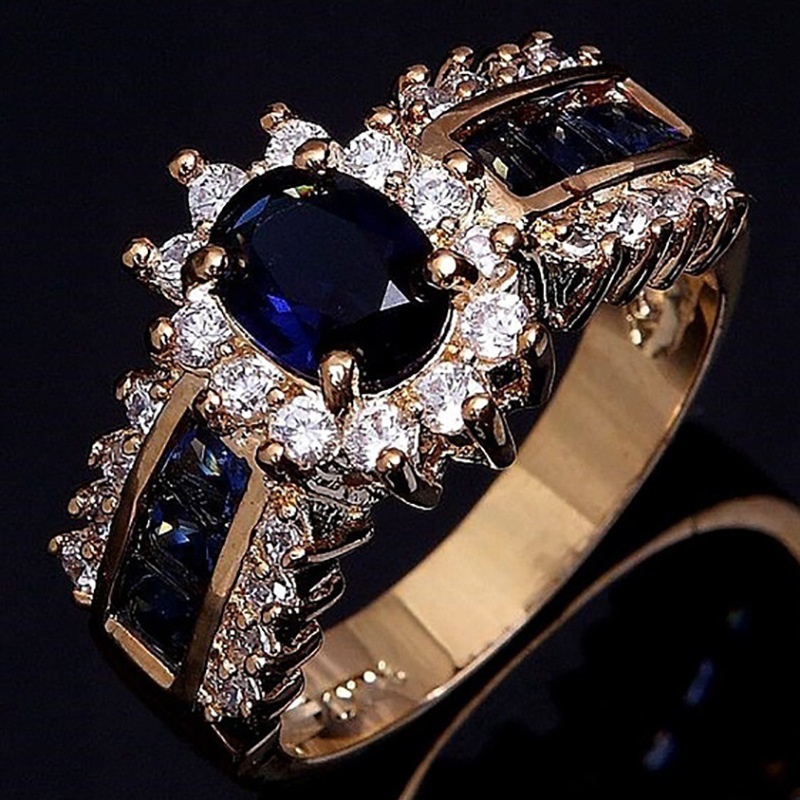 new inlaid blue and red zircon ring fashion men and women ring wholesale