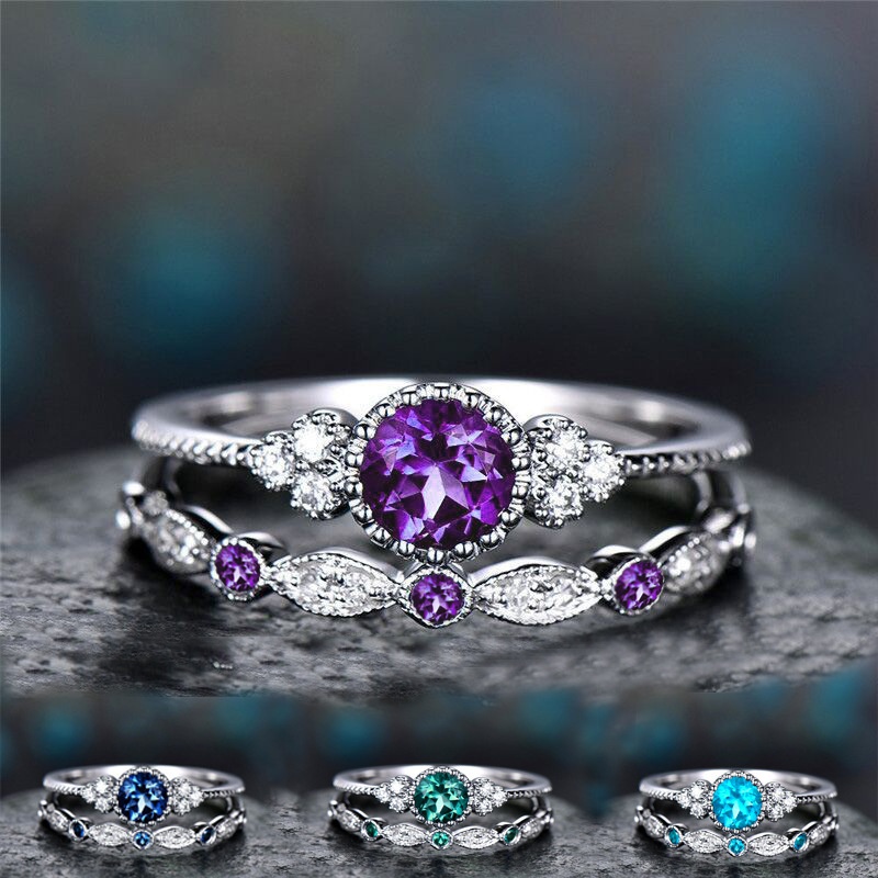 Fashion Zircon Ladies Rings Twopiece Microset Emerald Ring Jewelry