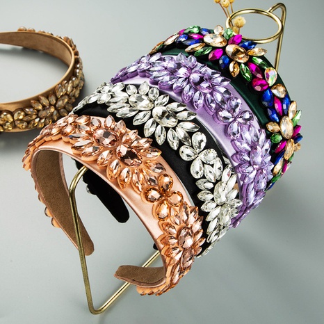 Mode eingelegte Farbe Strass barockes Stirnband mit breiter Krempe's discount tags