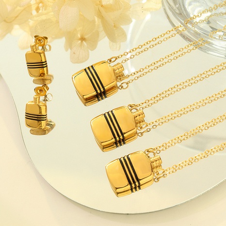 French retro striped bottle pendant stainless steel necklace earrings wholesale's discount tags