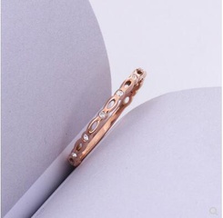Korean hollow figure 8 with diamond titanium steel rose gold plated tail ring