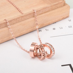 Fashion Hollow Roman Letter Three Rings Titanium Steel Necklace Wholesale
