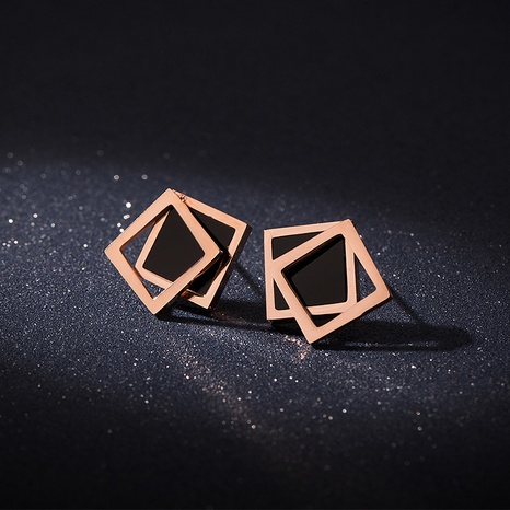 fashion black double square irregular geometric contrast color alloy stud earrings's discount tags
