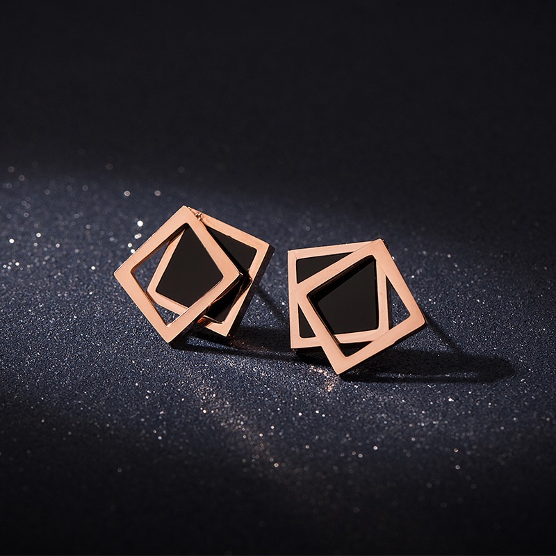 fashion black double square irregular geometric contrast color alloy stud earrings