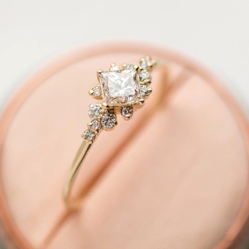 new inlaid square diamond zircon ring simple 14k gold ring wholesale