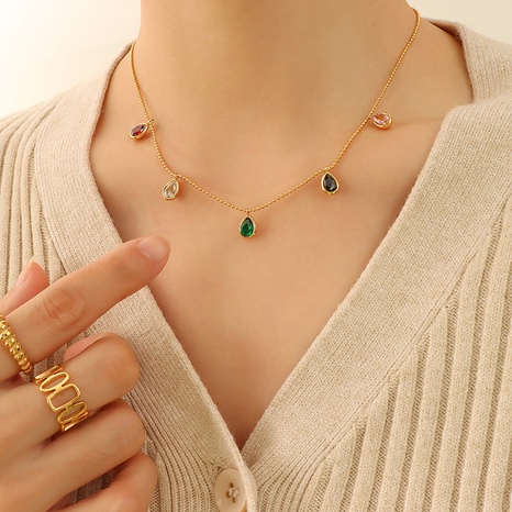 fashion colorful zircon pendant titanium steel necklace wholesale NHOK620859's discount tags