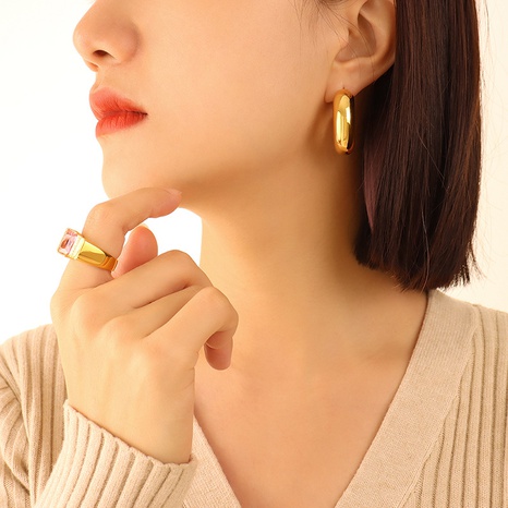 simple U-shaped geometric titanium steel earrings wholesale NHOK620863's discount tags