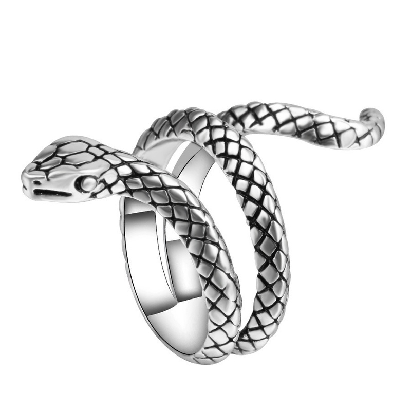 European and American punk silverplated alloy snake shape mens ring