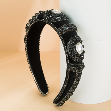 Wunderschönes schwarzes geometrisches Stoff-Stirnband mit Diamanten's discount tags