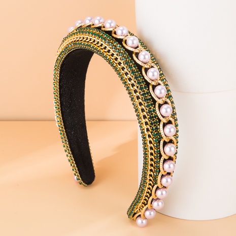 fashion geometric chain braided pearl rhinestone headband's discount tags