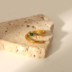 neue 18 Karat vergoldete Edelstahlschlange Malachit Kobra offener Ring weiblich