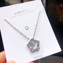 fashion full diamond pentagram moon pendant collarbone necklace