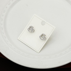 Light luxury niche geometric full diamond copper stud earrings
