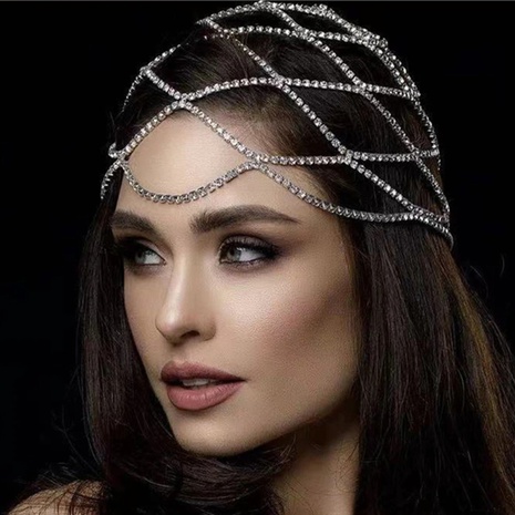 European and American bridal wedding rhinestone accessories tassel mesh headwear's discount tags