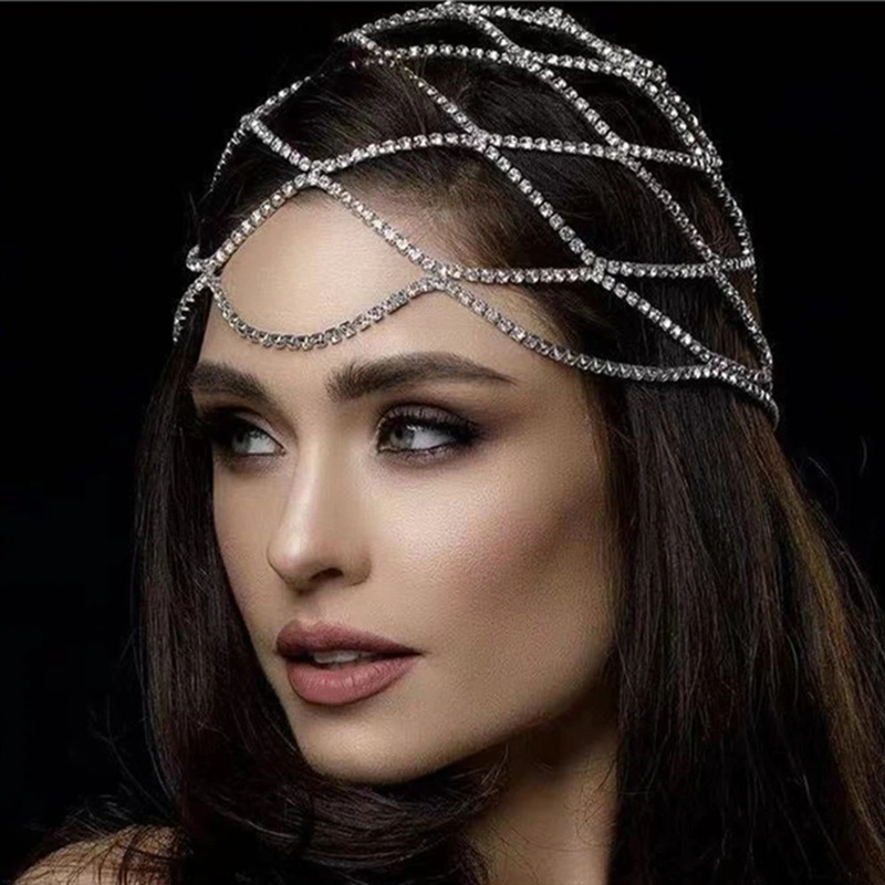 European and American bridal wedding rhinestone accessories tassel mesh headwear