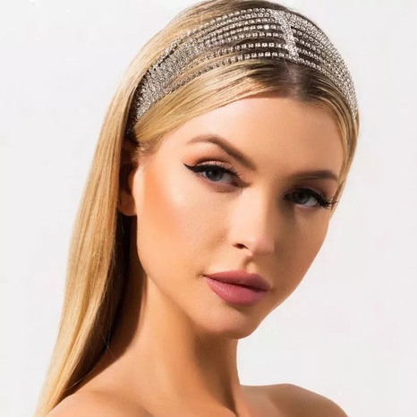 Nueva diadema elástica multicapa con diamantes de imitación, accesorios para el cabello para mujer a la moda's discount tags