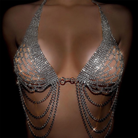 Traje de ropa interior geométrica de moda sexy con cadena de cuerpo de diamantes de imitación de moda's discount tags
