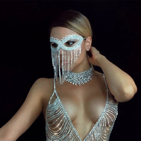 Mascarada de Halloween europea y americana Mascarilla facial de diamantes de imitación con flecos largos's discount tags