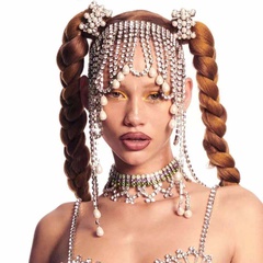 European and American fashion shiny rhinestones luxury long tassel inlaid pearl headdress