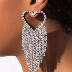 European and American exaggerated full of diamonds long tassel big earrings
