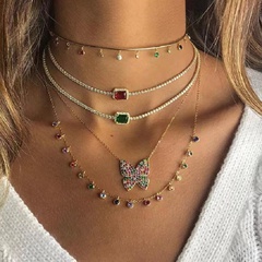 rhinestone single-row middle card diamond colorful necklace