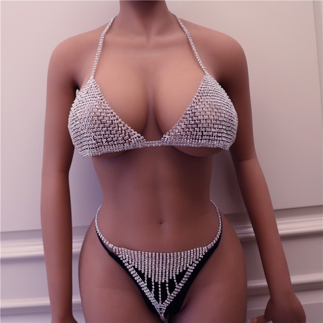 new exaggerated hollow ladies sexy rhinestone bra panties body chain's discount tags