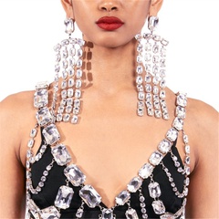 European and American fashion crystal full diamond long tassel ladies earrings