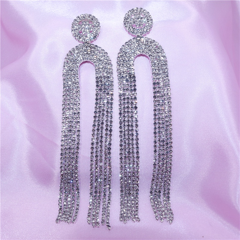 super flash series Ushaped zircon diamond rhinestone long tassel womens earrings
