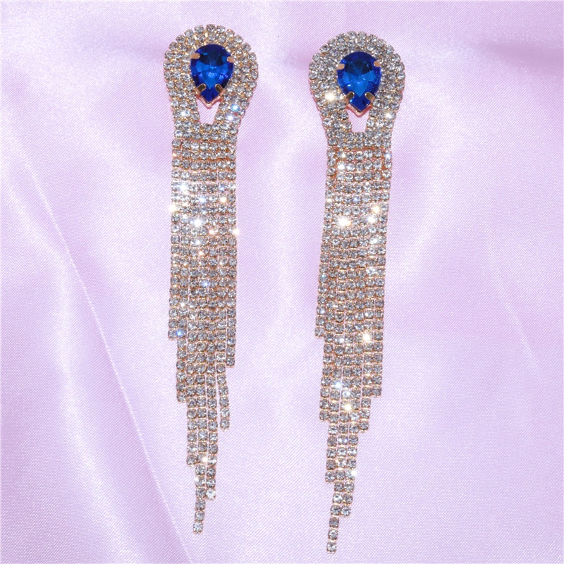 shiny rhinestones with gemstones long tassel womens earrings wholesale
