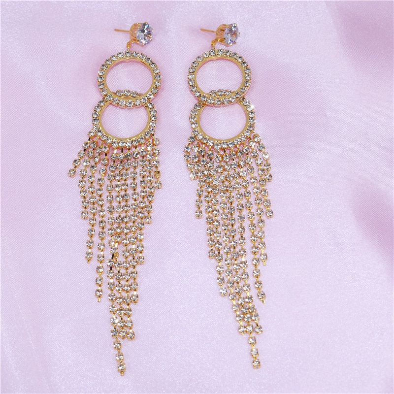fashion multilayer rhinestone round claw chain long tassel earrings wholesale