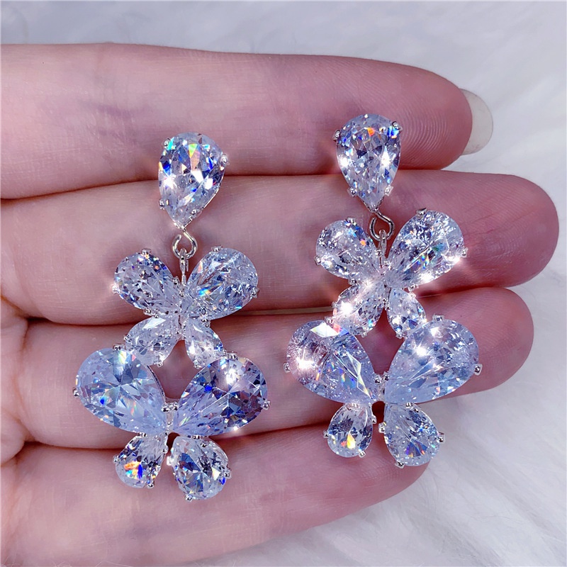 fashion butterflyshaped pendant earrings simple fashion zircon ladies long earrings