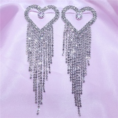 Heart-shaped earrings claw chain diamonds long tassel exaggerated women's earrings