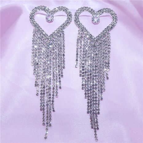 Heart-shaped earrings claw chain diamonds long tassel exaggerated women's earrings's discount tags