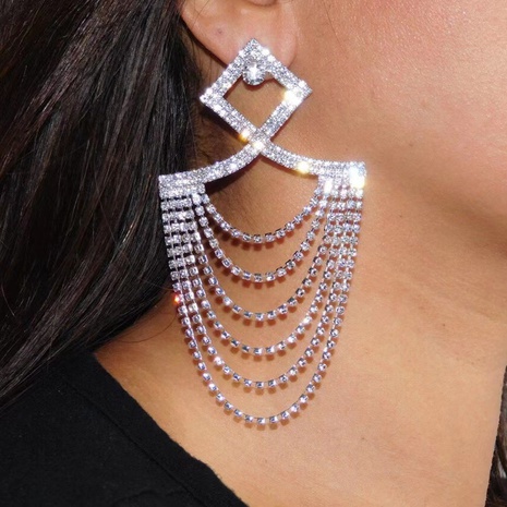 European and American multi-layer tassel full of diamonds geometric long earrings's discount tags
