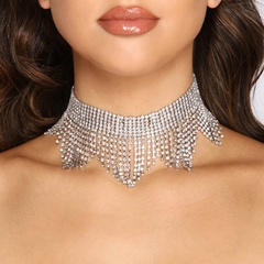 luxury rhinestone water drop zircon tassel short necklace