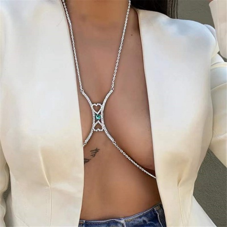 Cadena de cuerpo de diamantes de imitación con cadena de pecho en forma de corazón con cruz sexy europea y americana's discount tags