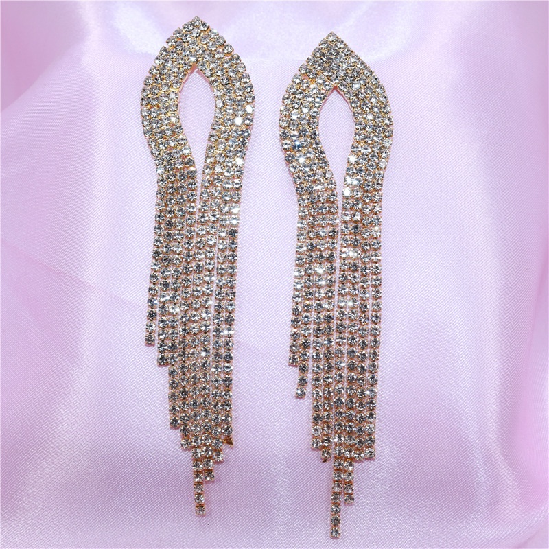 European and American female zircon earrings simple long tassel pendant earrings