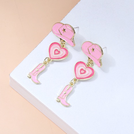 new pink Valentine's day fashionable gradient heart cowboy boots hat earrings's discount tags