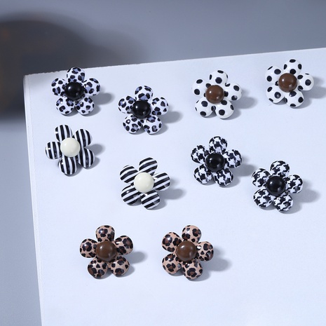 fashion new black and white houndstooth simple resin flower earrings NHJQ621396's discount tags