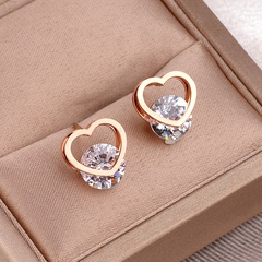 fashion simple hollow heart diamond titanium steel earrings wholesale