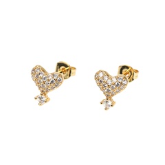 Copper inlaid micro zirconium shiny heart earrings female simple heart-shaped earrings