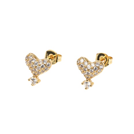 Copper inlaid micro zirconium shiny heart earrings female simple heart-shaped earrings NHPY621654's discount tags