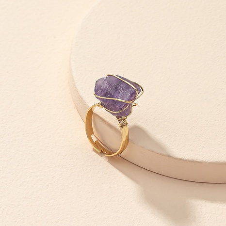 Anillo de piedra de cristal púrpura, anillo abierto simple para mujer, venta al por mayor's discount tags